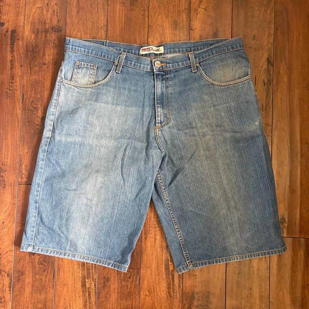 Y2K Skater Neoblue Denim Shorts Mens 42 Blue Baggy 2000s Grunge Emo Made in USA